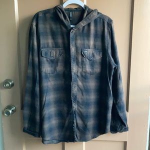 RVCA flannel hoodie brown and black plaid large